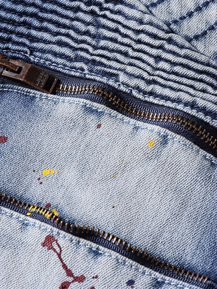 Värilliset Denim Zip -vyötäröiset Ainutlaatuiset Miesten Housut