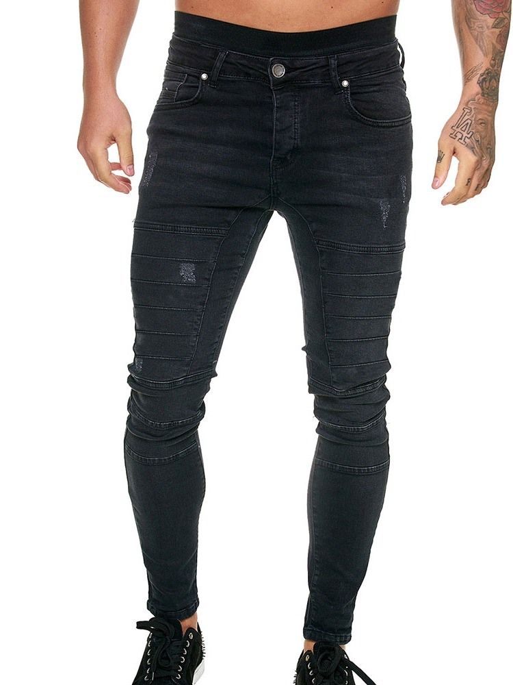 Button Plain Pencil Pants Miesten Rento Farkut