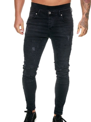 Button Plain Pencil Pants Miesten Rento Farkut