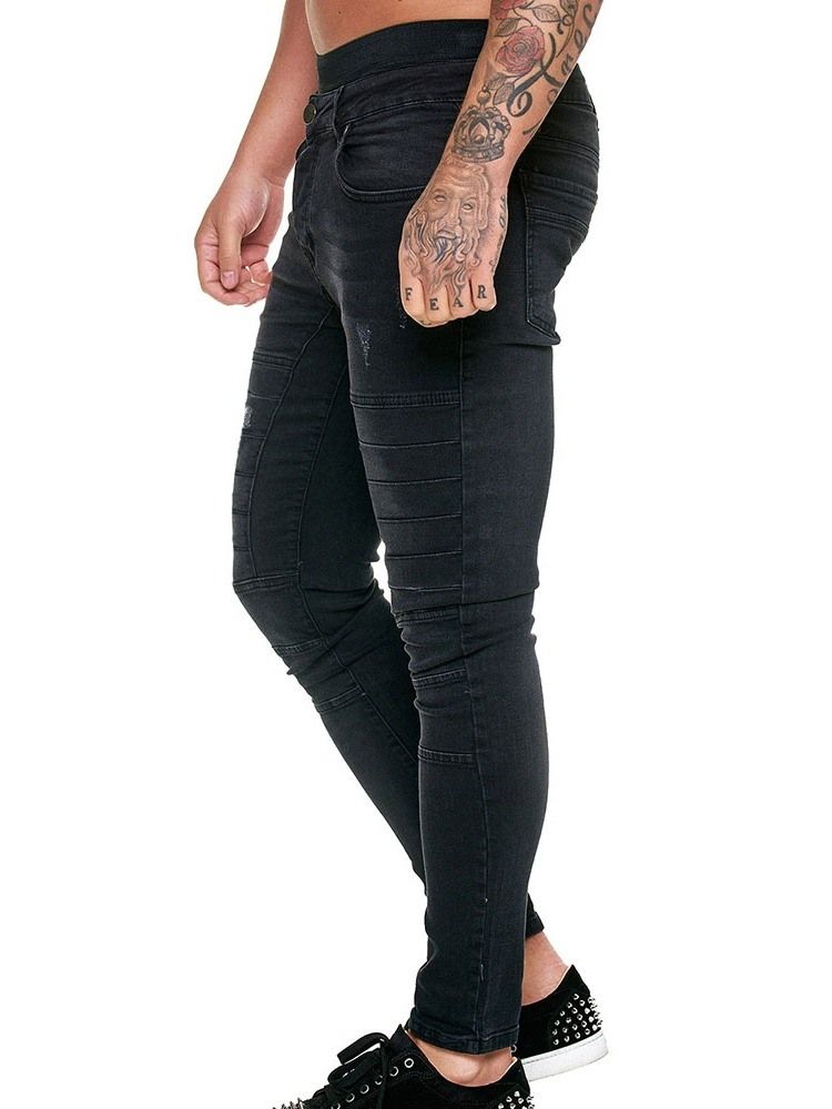 Button Plain Pencil Pants Miesten Rento Farkut