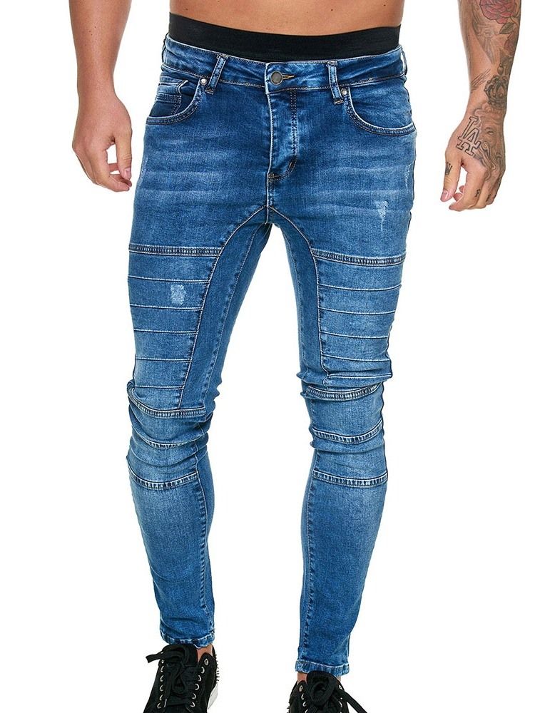 Button Plain Pencil Pants Miesten Rento Farkut
