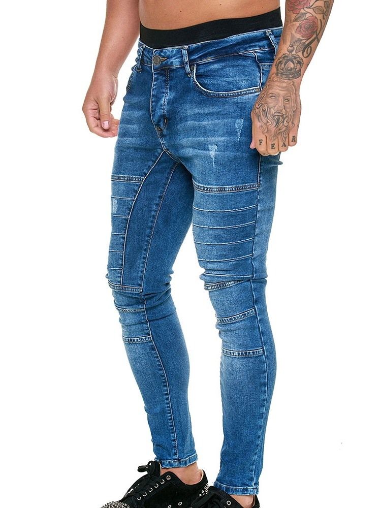 Button Plain Pencil Pants Miesten Rento Farkut
