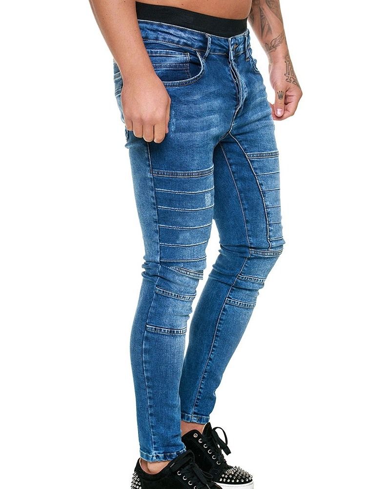 Button Plain Pencil Pants Miesten Rento Farkut