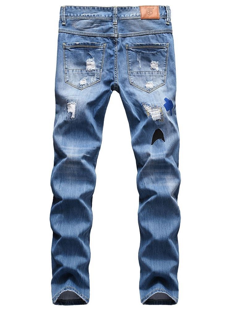 Color Block Hole Straight Hip Hop Zipper Miesten Farkut