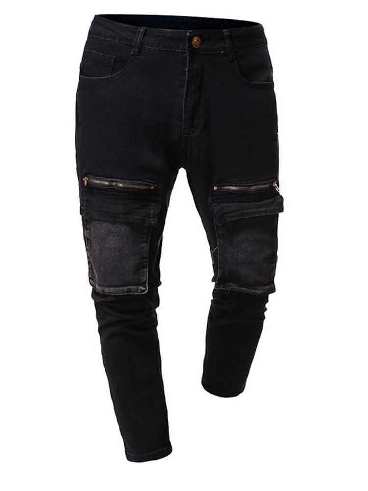 Color Block Patchwork Pencil Pants Casual Mid Waist Miesten Farkut