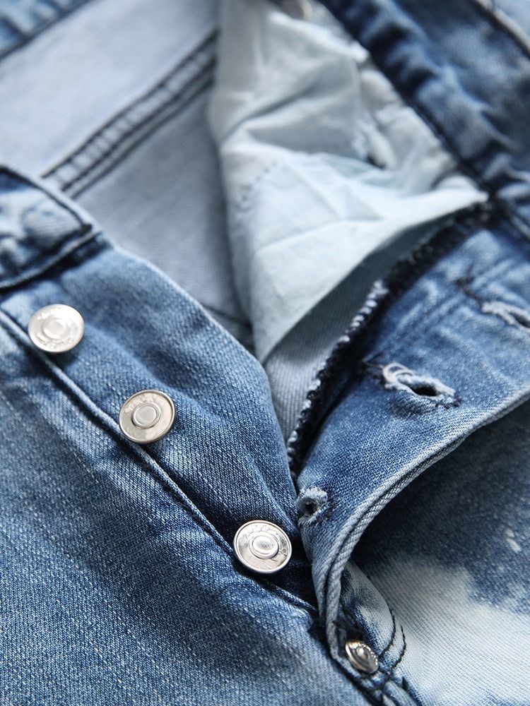 Color Block Pocket Zipper Miesten Keskivyötäröiset Farkut