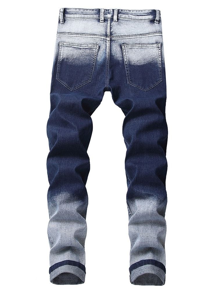 Color Block Worn Zipper Miesten Rento Farkku