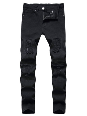 Hole Plain Straight Zipper Casual Miesten Farkut