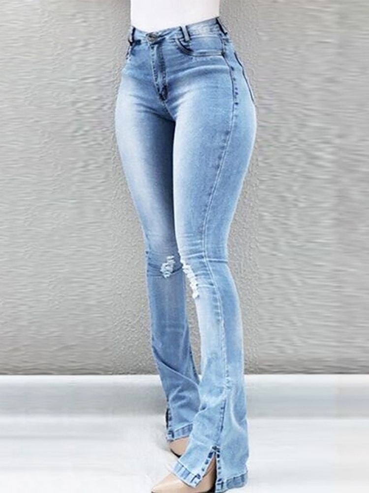 Hole Zipper Skinny Naisten Slim Farkut