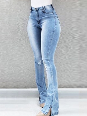 Hole Zipper Skinny Naisten Slim Farkut