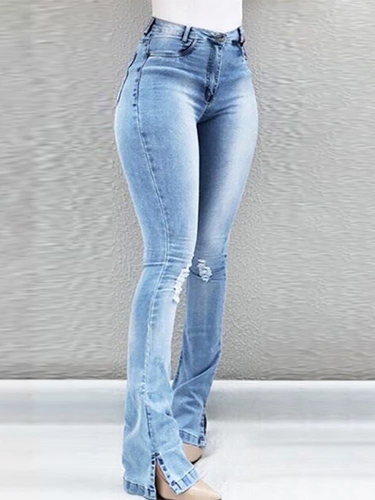 Hole Zipper Skinny Naisten Slim Farkut