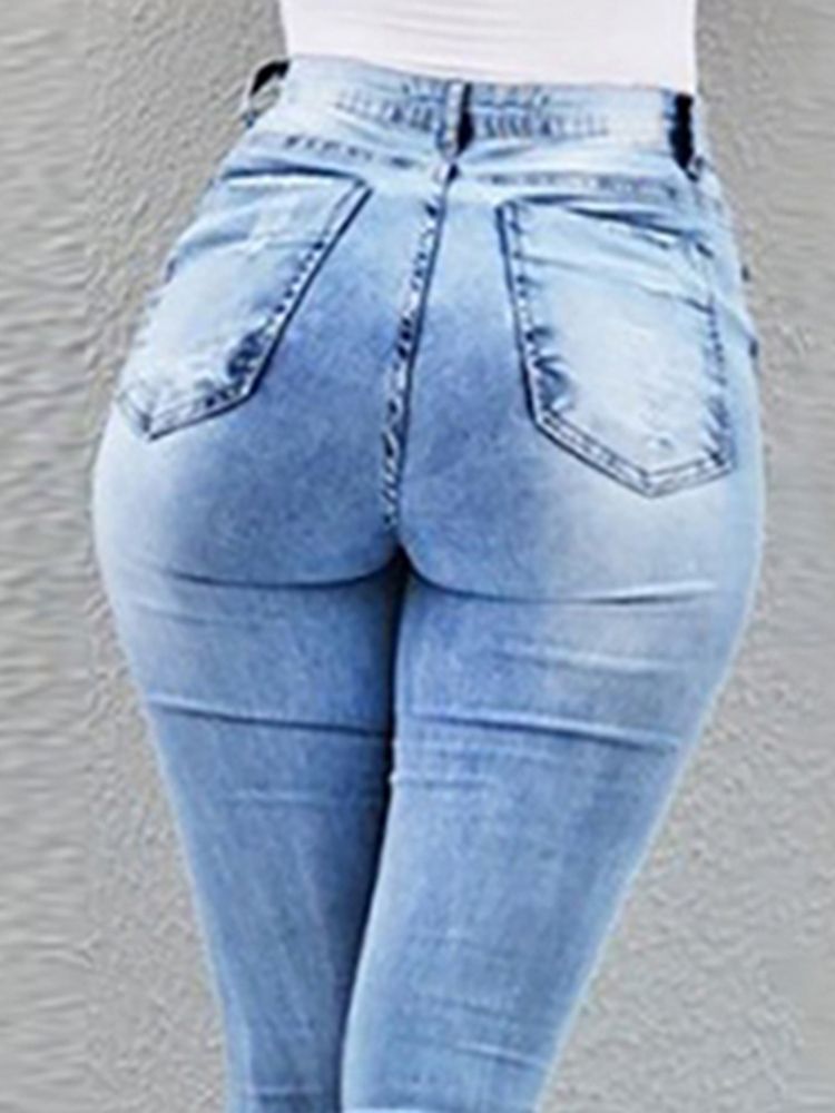 Hole Zipper Skinny Naisten Slim Farkut