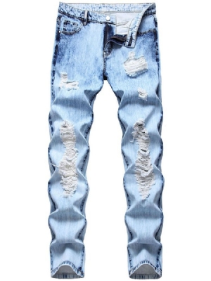Hollow Plain Straight Zipper Casual Miesten Farkut