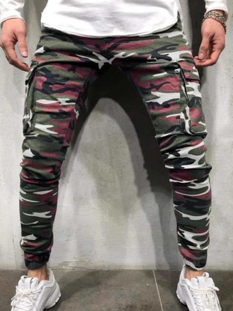 Kynähousut Camouflage Pocket Zipper Miesten Rento Farkut