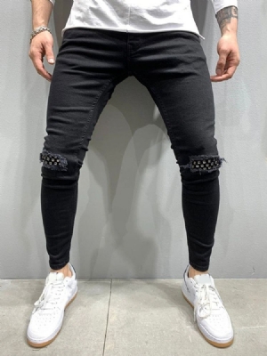 Kynähousut Patchwork Mid Waist Casual Miesten Farkut