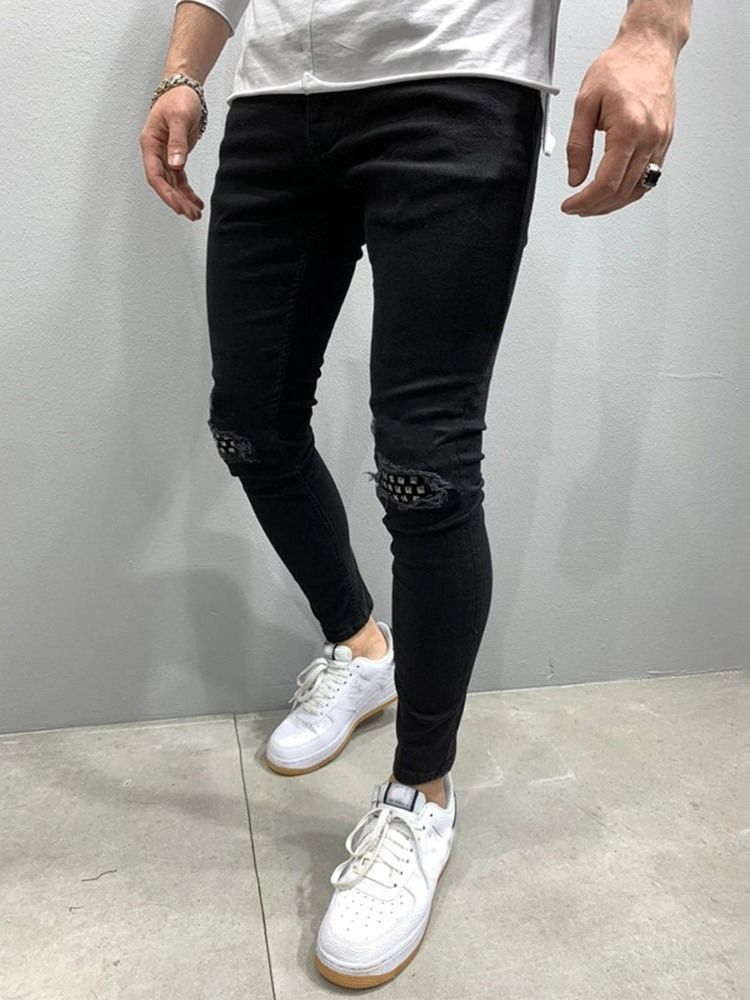 Kynähousut Patchwork Mid Waist Casual Miesten Farkut
