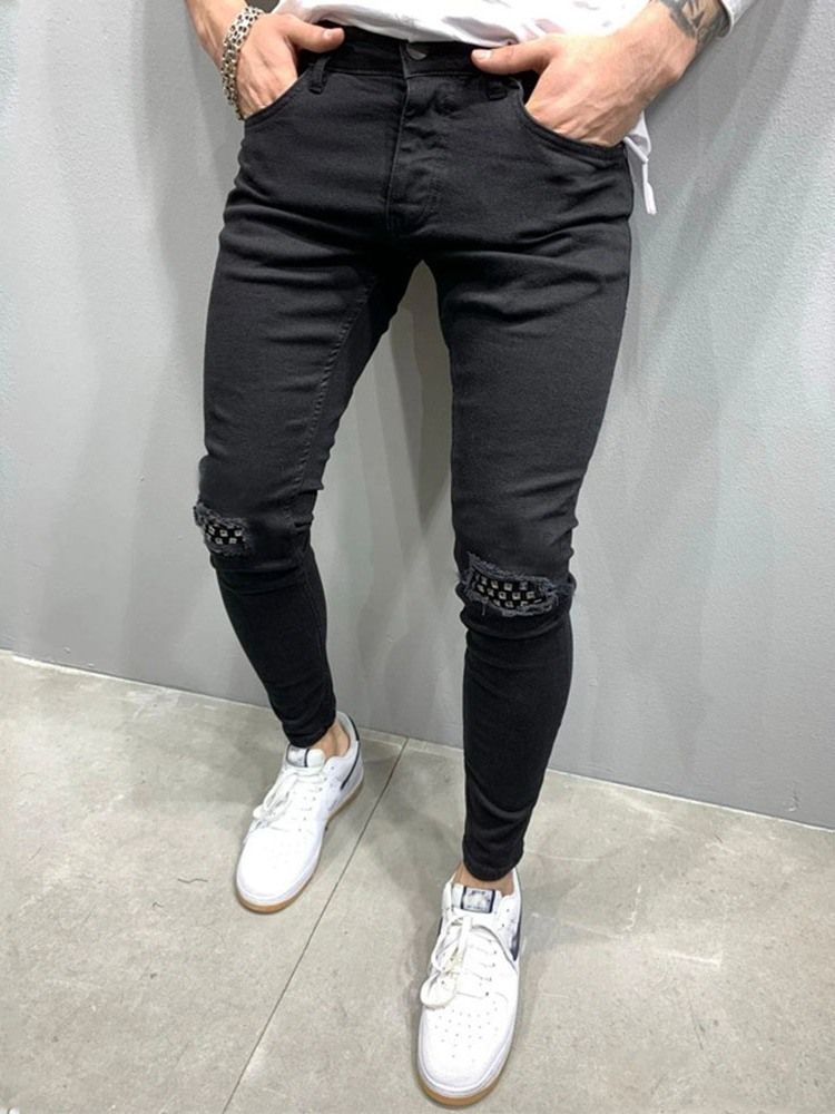 Kynähousut Patchwork Mid Waist Casual Miesten Farkut