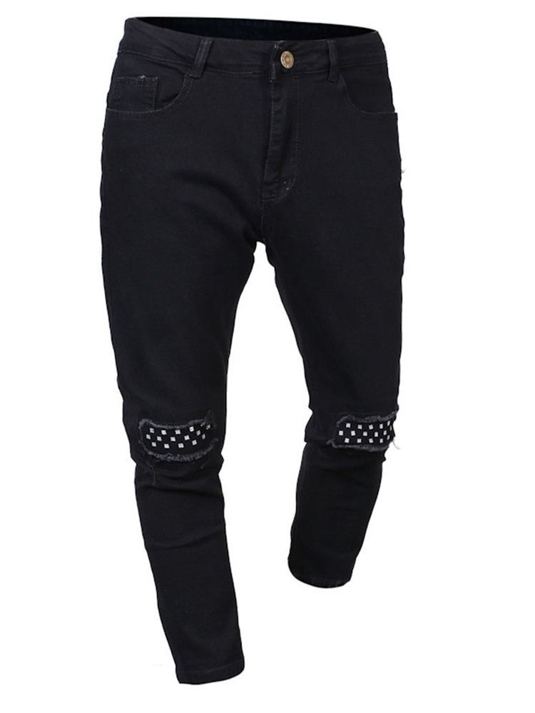 Kynähousut Patchwork Mid Waist Casual Miesten Farkut