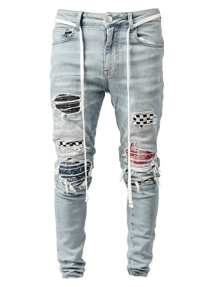 Kynähousut Plaid Patchwork Mid Waist Hip Hop -farkut