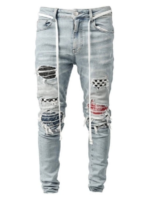 Kynähousut Plaid Patchwork Mid Waist Hip Hop -farkut