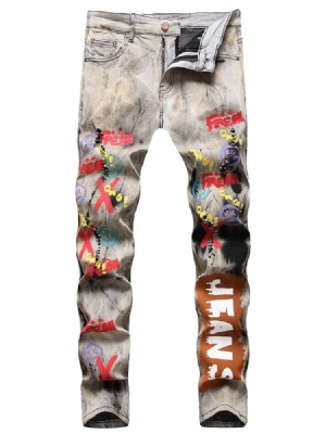 Kynähousut Print Letter Mid Waist Zipper Miesten Farkut