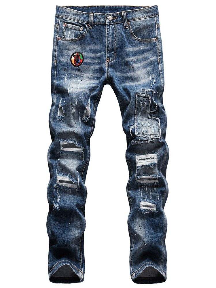 Kynähousut Reikä Mid Waist Casual Miesten Farkut