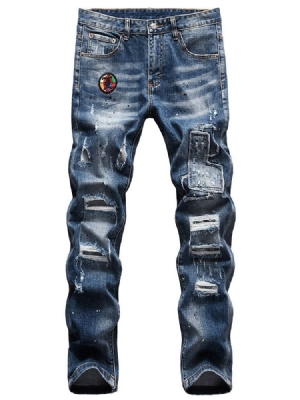 Kynähousut Reikä Mid Waist Casual Miesten Farkut