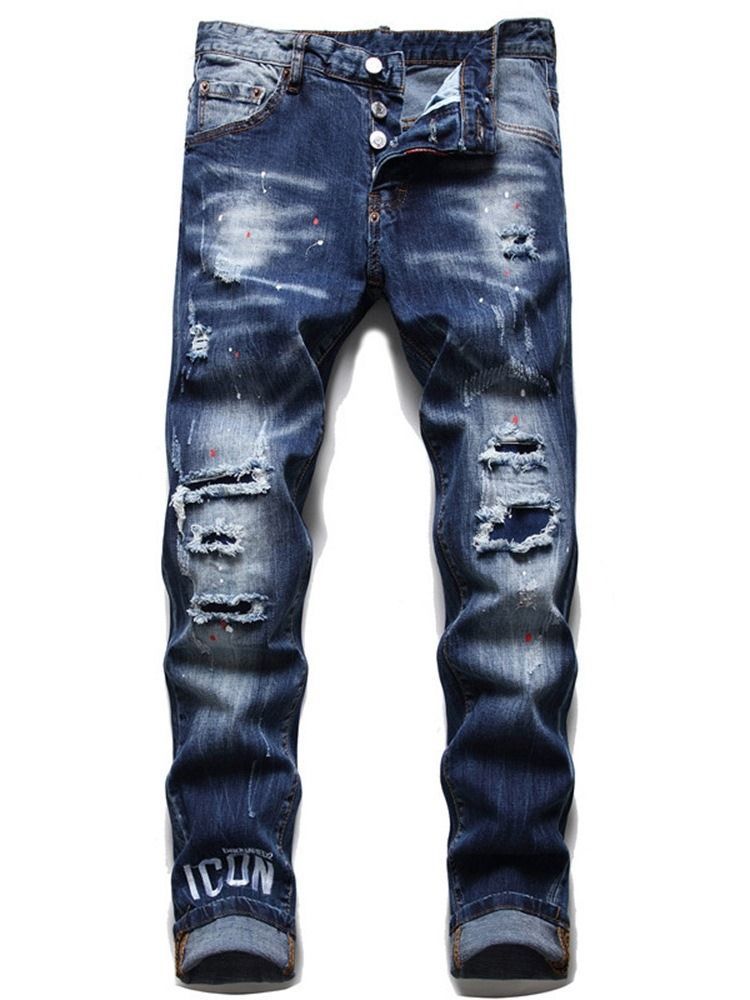 Letter Pocket Button Hip Hop Miesten Farkut