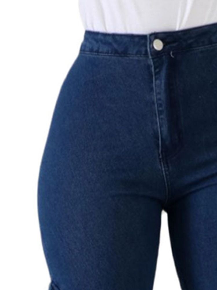 Naisten Bellbottoms-napin Yksinkertaiset Korkeat Vyötäröiset Ohuet Farkut