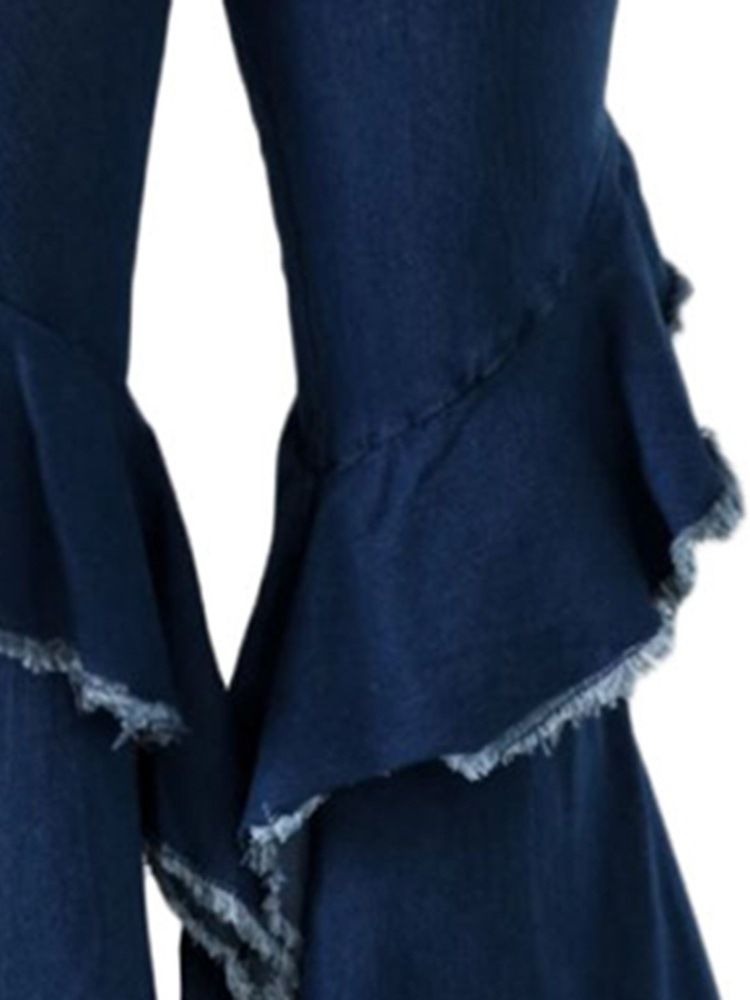 Naisten Bellbottoms-napin Yksinkertaiset Korkeat Vyötäröiset Ohuet Farkut