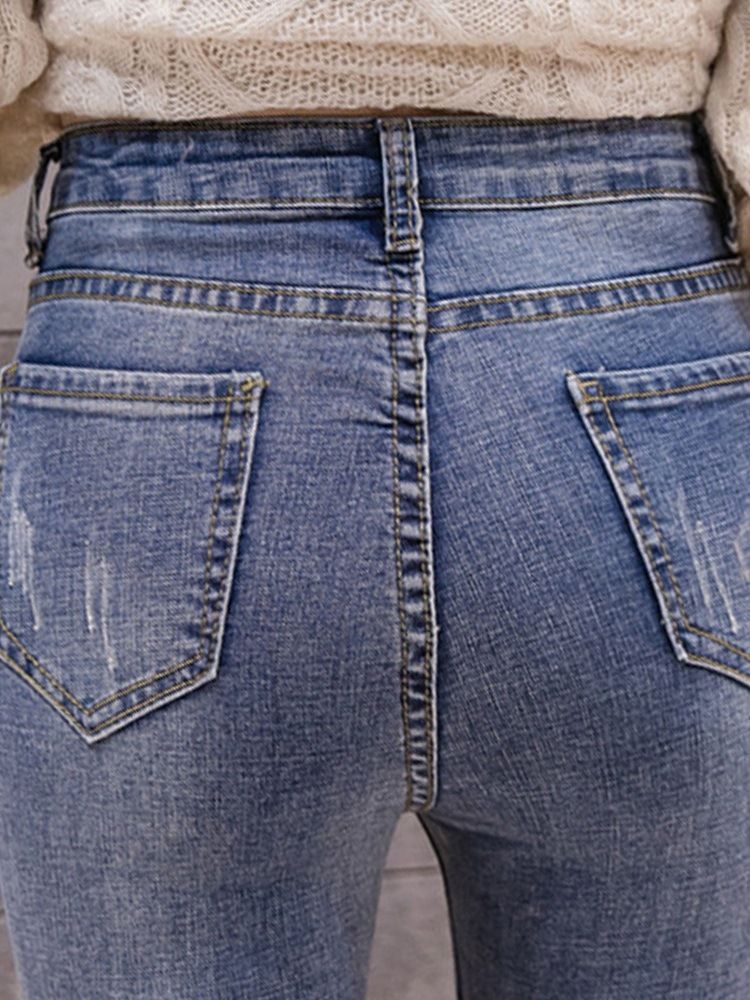 Naisten Bellbottoms Patchwork -värilohkot Korkea Vyötärö Löysät Farkut