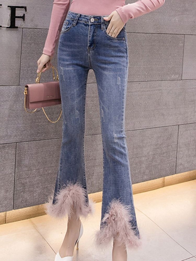 Naisten Bellbottoms Patchwork -värilohkot Korkea Vyötärö Löysät Farkut