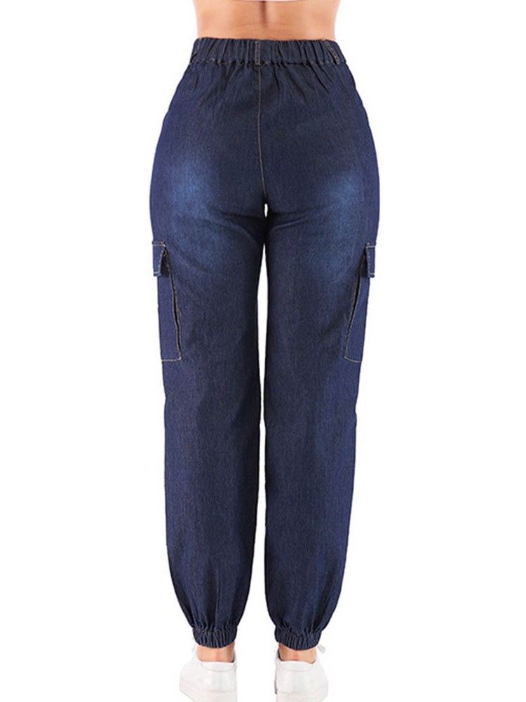 Naisten Pocket Plain Knickerbockers Button Loose Farkut
