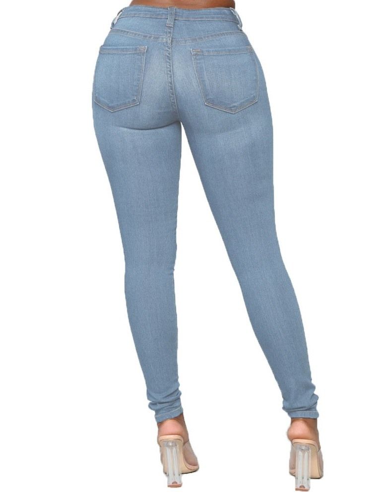 Pencil Pants Button Plain Naisten Kapeat Farkut