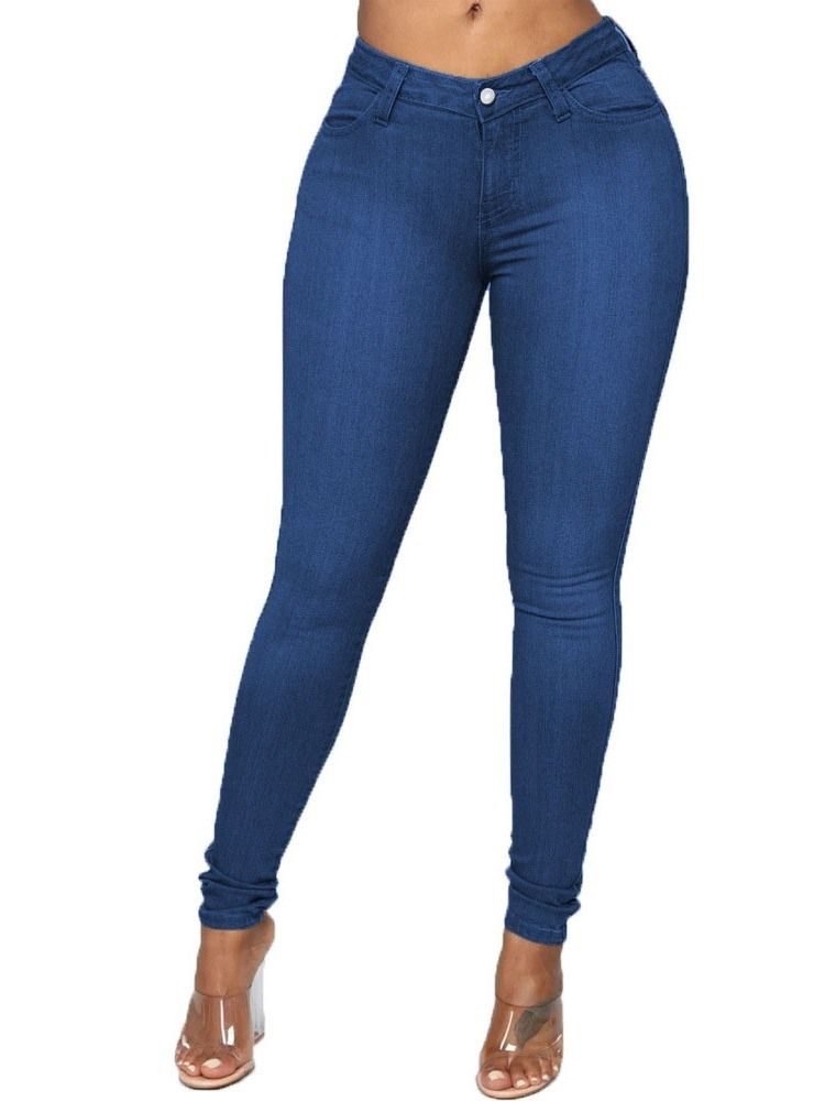 Pencil Pants Button Plain Naisten Kapeat Farkut