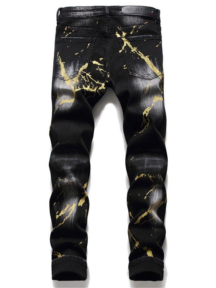 Pencil Pants Hole Zipper European Miesten Farkut