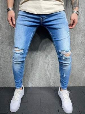 Pencil Pants Pocket Casual Zipper Miesten Farkut