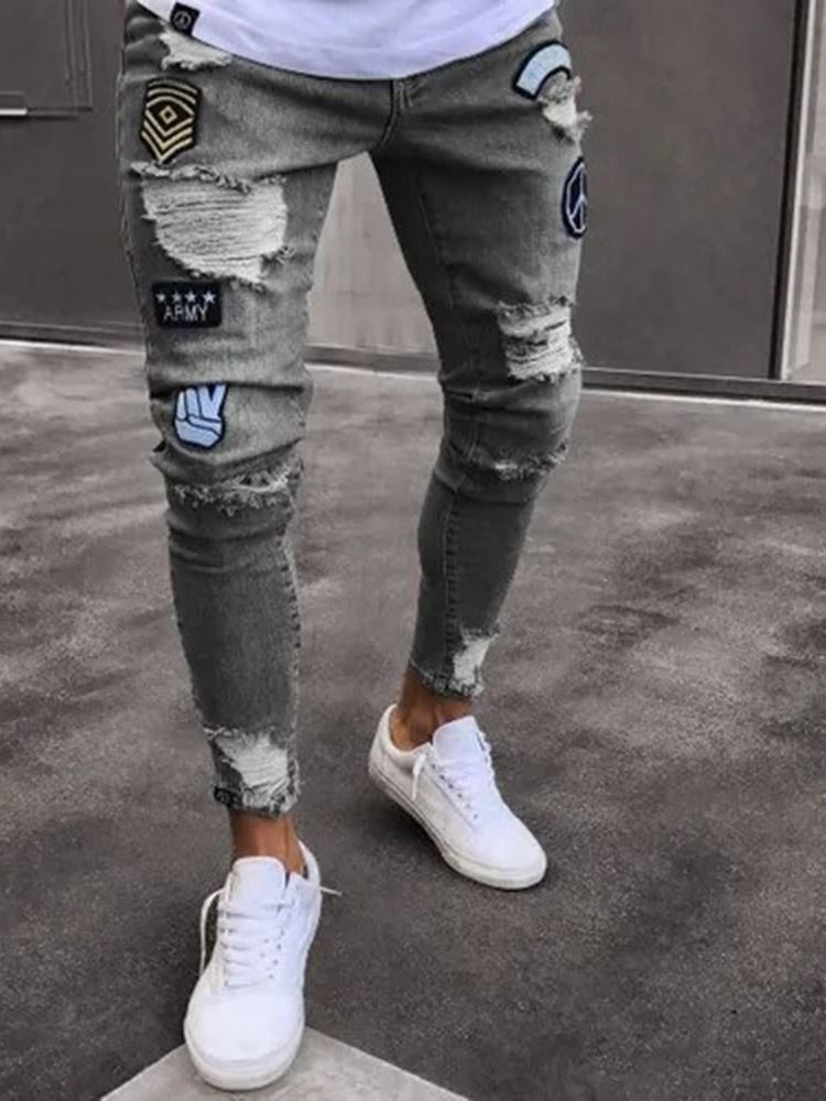 Pencil Pants Print Miesten Rento Vetoketjullinen Farkku