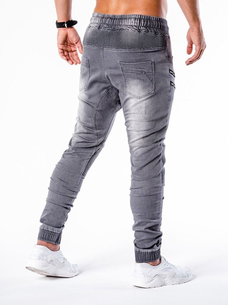 Pencil Pants Zipper Casual Mid Waist Miesten Farkut