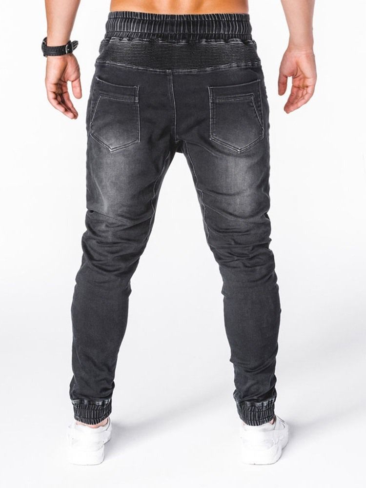 Pencil Pants Zipper Casual Mid Waist Miesten Farkut