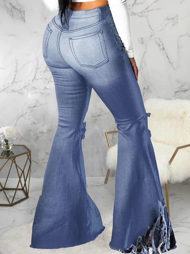 Plain Bellbottoms Hole Naisten Ohuet Keskivyötäröiset Farkut