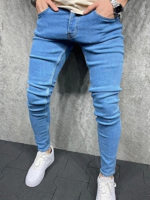 Plain Button Lyijykynät Casual Zipper Miesten Farkut