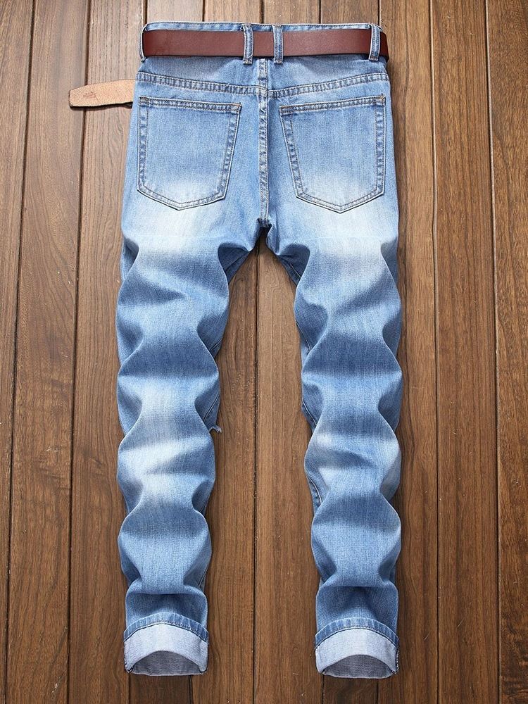Plain Hole Zipper Mid Waist -farkut