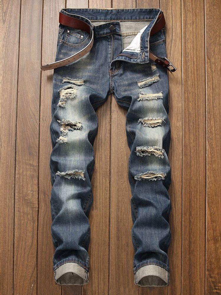 Plain Hole Zipper Mid Waist -farkut