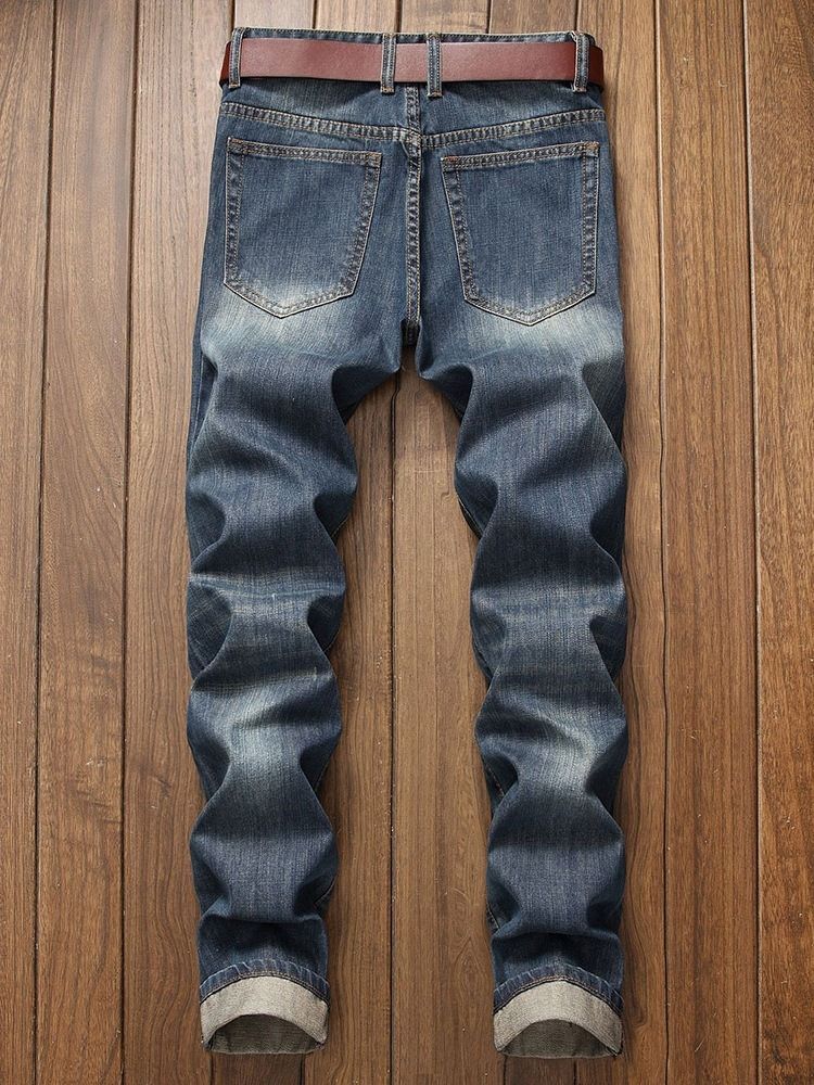 Plain Hole Zipper Mid Waist -farkut