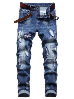 Plain Worn Zipper Casual Miesten Farkut