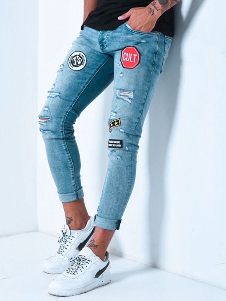 Pocket Color Block Pencil Pants Casual Zipper -farkut