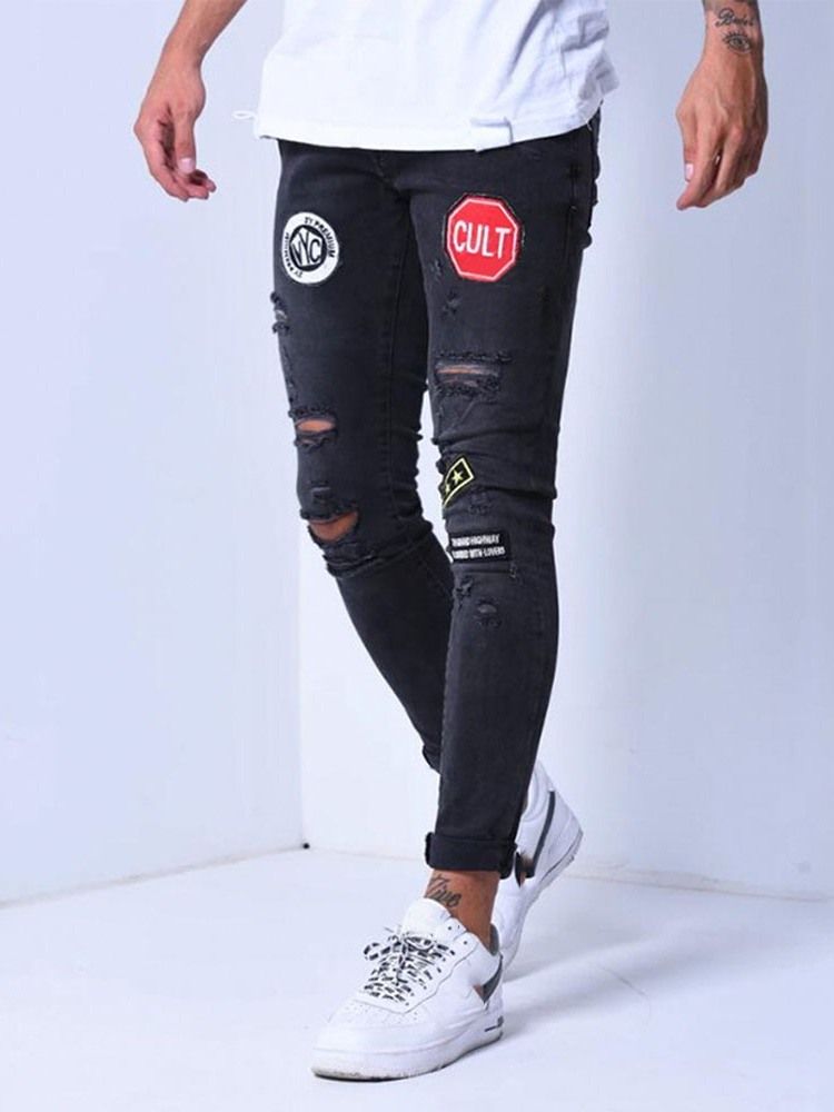 Pocket Color Block Pencil Pants Casual Zipper -farkut