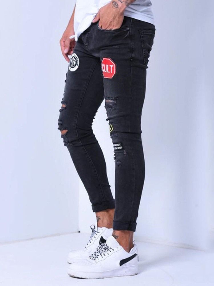Pocket Color Block Pencil Pants Casual Zipper -farkut