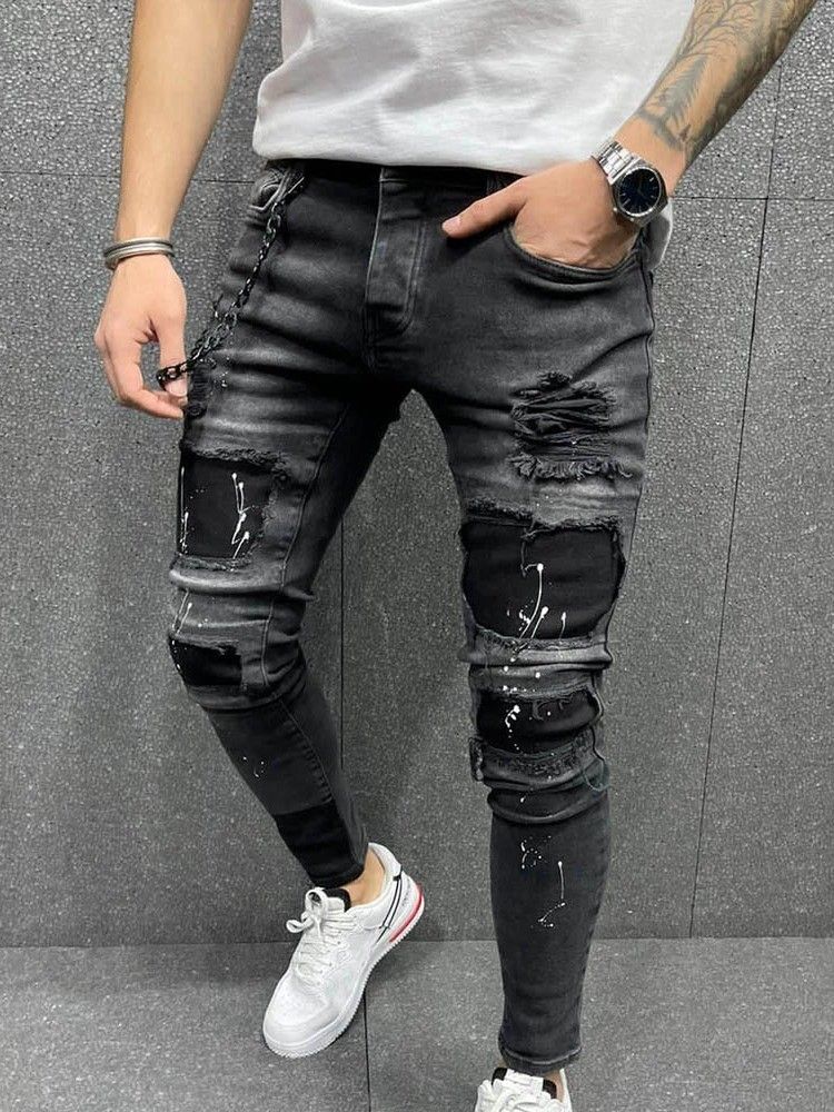 Pocket Pencil Pants Mid Waist Miesten Rento Farkut